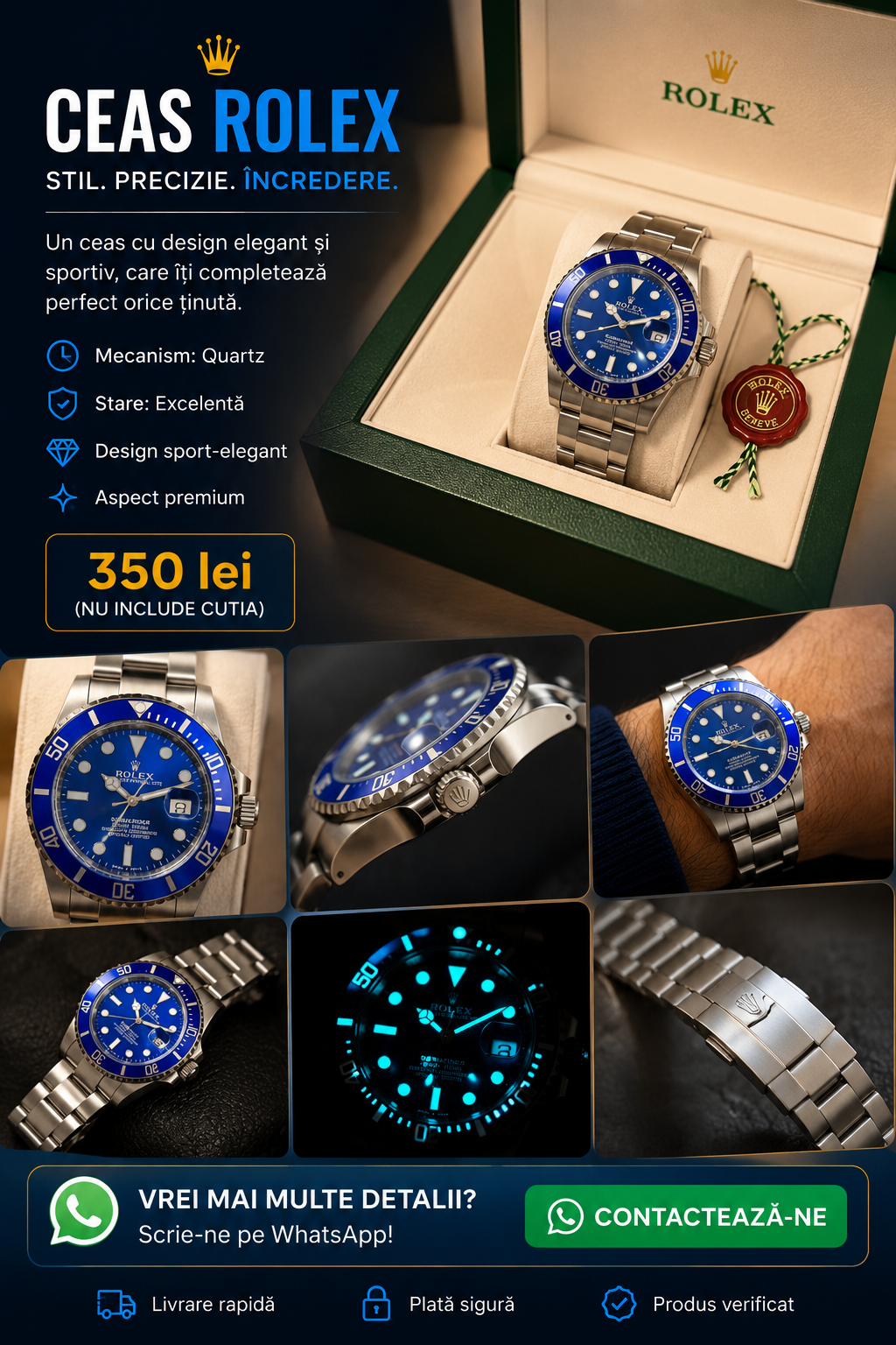 Ceas Rolex Submariner Blue