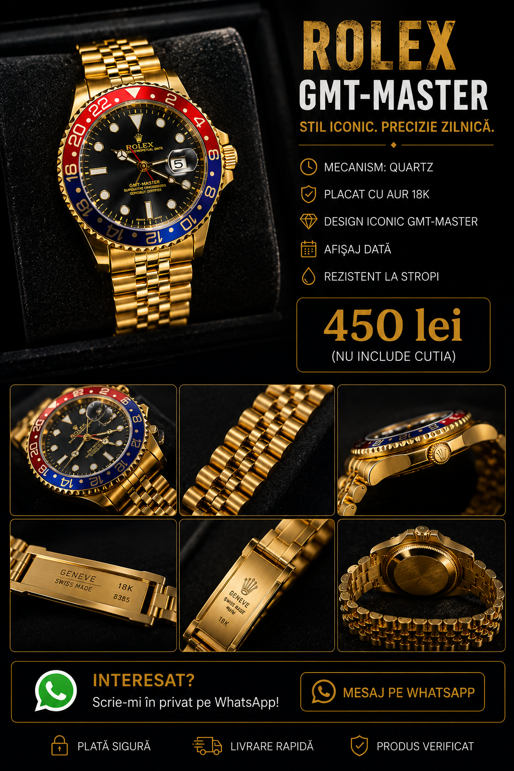 Ceas GMT Auriu Pepsi